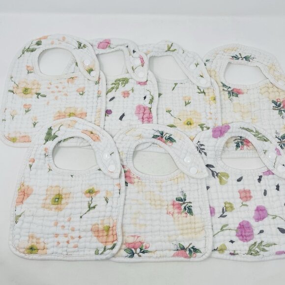 Zainpe Baby Girls 7 Piece Snap Muslin Cotton Absorbent & Soft Feeding Bibs 076 - Picture 1 of 6